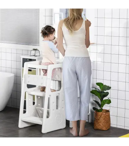 Torre de Aprendizaje para Niños Taburete Infantil con Altura Ajustable en 3 Posiciones y Plataforma Antideslizante para