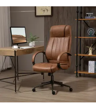 Silla de Escritorio Giratoria con Altura Ajustable Reposacabezas Reposabrazos y Respaldo 65x71,5x114-122 cm Marrón