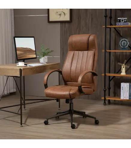 Silla de Escritorio Giratoria con Altura Ajustable Reposacabezas Reposabrazos y Respaldo 65x71,5x114-122 cm Marrón