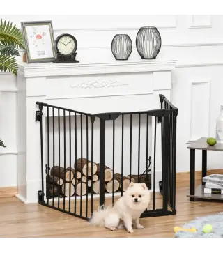 Barrera para Perros Plegable de 3 Paneles con Cierre Inteligente Barrera de Seguridad para Pasillo 180x74,5 cm Negro