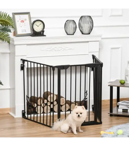 Barrera para Perros Plegable de 3 Paneles con Cierre Inteligente Barrera de Seguridad para Pasillo 180x74,5 cm Negro