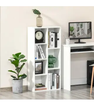 Estantería para Libros Librería de Madera con 7 Compartimentos de Almacenaje Plantas Archivos para Sala de Estar Dormitorio Ofic