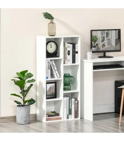 Estantería para Libros Librería de Madera con 7 Compartimentos de Almacenaje Plantas Archivos para Sala de Estar Dormito