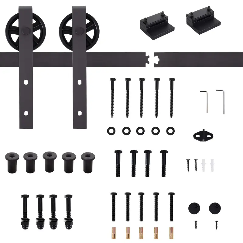 6FT/183cm Herraje para Puerta Corredera Kit de Puerta Corrediza de Madera con Guía de Suelo Riel de Acero al Carbono Café Oscuro 6FT/183cm Herraje para Puerta Corredera Kit de Puerta Corrediza de Madera con Guía de Suelo Riel de Acero al Carbono Café Oscuro