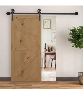 6FT/183cm Herraje para Puerta Corredera Kit de Puerta Corrediza de Madera con Guía de Suelo Riel de Acero al Carbono Café Oscuro