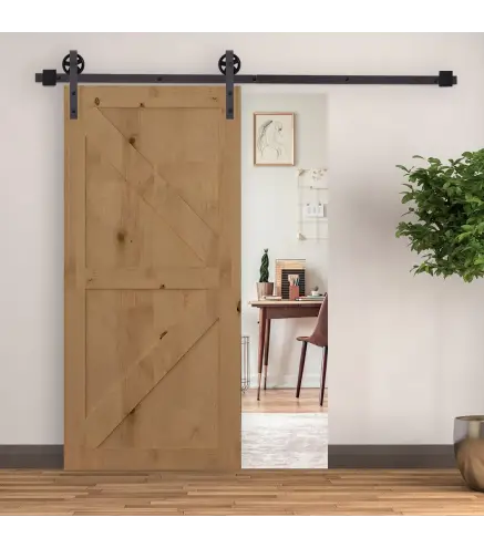 6FT/183cm Herraje para Puerta Corredera Kit de Puerta Corrediza de Madera con Guía de Suelo Riel de Acero al Carbono Café Oscuro