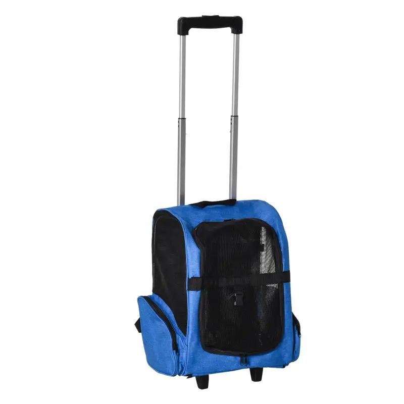Transportín Carrito para Mascotas 2 en 1 Mochila de Viaje con 2 Ruedas para Perros Gatos con Asa Retráctil de Aluminio y Bolsill