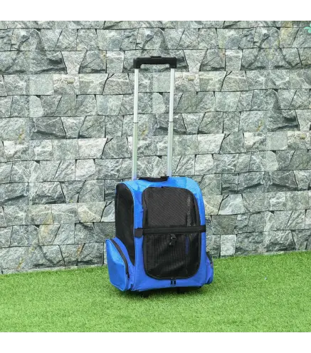 Transportín Carrito para Mascotas 2 en 1 Mochila de Viaje con 2 Ruedas para Perros Gatos con Asa Retráctil de Aluminio y Bolsill