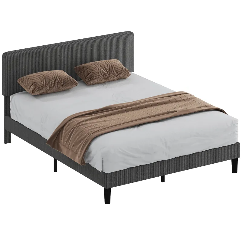 Somier 160x200 cm con Cabecero Ajustable Tapizado en Pana Láminas de Madera Fácil de Montar Gris Oscuro