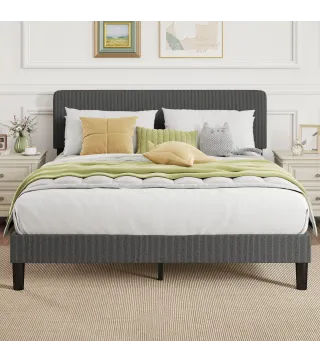 Somier 160x200 cm con Cabecero Ajustable Tapizado en Pana Láminas de Madera Fácil de Montar Gris Oscuro