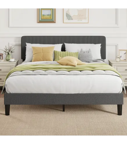 Somier 160x200 cm con Cabecero Ajustable Tapizado en Pana Láminas de Madera Fácil de Montar Gris Oscuro