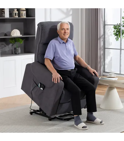 Sillón Levanta Personas con 8 Punto de Masaje Reposapiés Mando a Distancia y Bolsillo Lateral 83x92x110 cm Gris