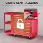 Carro de Herramientas con 7 Cajones Estantería de 3 Niveles Desmontable Sistema de Cierre Central Asa Rojo