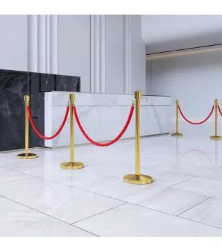 Juego de 2 Postes Separadores de Acero Inoxidable con Cuerda de Terciopelo Roja de 1,5 m y Base Rellenable Dorado