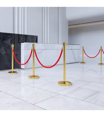 Juego de 2 Postes Separadores de Acero Inoxidable con Cuerda de Terciopelo Roja de 1,5 m y Base Rellenable Dorado