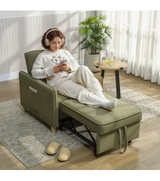 Sillón Cama Individual 3 en 1 Sofá Cama Plegable con Respaldo Ajustable y Cojín para Salón 74x85,5x82 cm Verde Oscuro