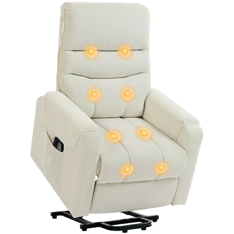 Sillón Levanta Personas con 8 Punto de Masaje Reposapiés Mando a Distancia y Bolsillo Lateral 83x92x110 cm Beige