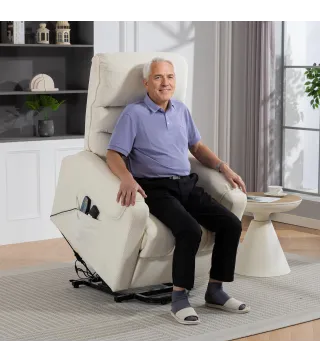 Sillón Levanta Personas con 8 Punto de Masaje Reposapiés Mando a Distancia y Bolsillo Lateral 83x92x110 cm Beige