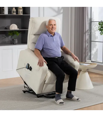 Sillón Levanta Personas con 8 Punto de Masaje Reposapiés Mando a Distancia y Bolsillo Lateral 83x92x110 cm Beige