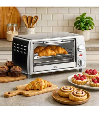 Horno Eléctrico de Sobremesa 10 Litros 750W Mini Horno Tostador con Temperatura hasta 230 ℃ Temporizador 60 Minutos Bandeja y Re