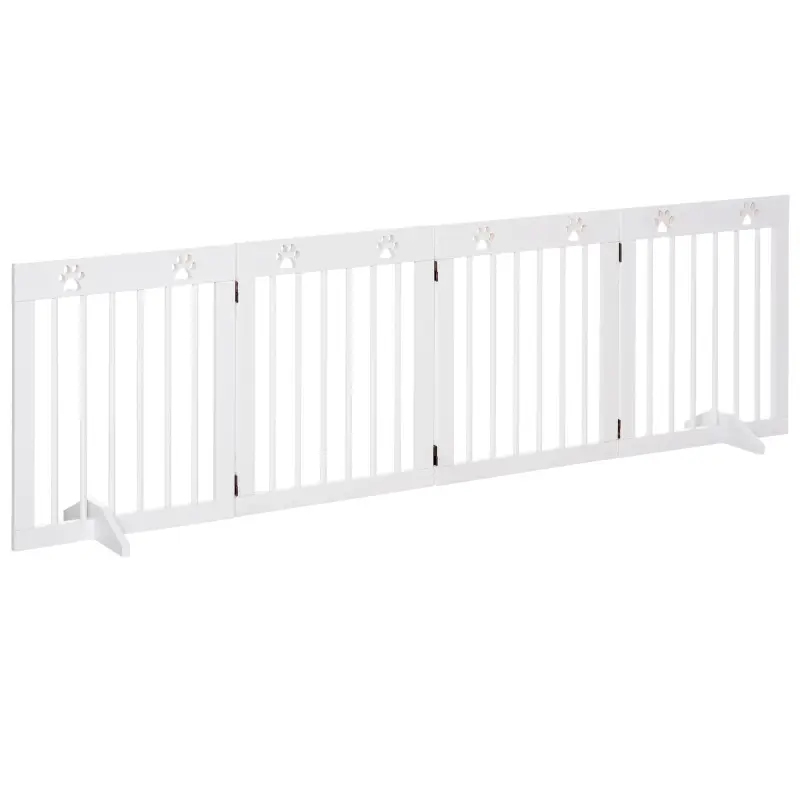 Barrera para Perros Plegable de 4 Paneles 204x61 cm Barrera de Seguridad para Perros con Estructura de Madera y Patas de Apoyo p