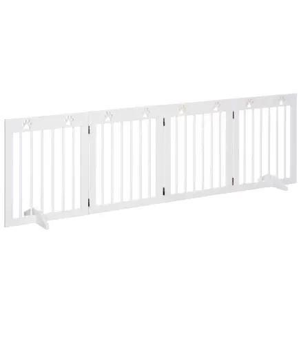 Barrera para Perros Plegable de 4 Paneles 204x61 cm Barrera de Seguridad para Perros con Estructura de Madera y Patas de