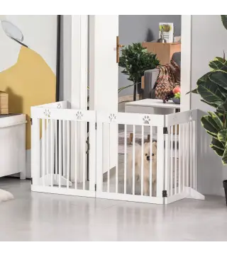 Barrera para Perros Plegable de 4 Paneles 204x61 cm Barrera de Seguridad para Perros con Estructura de Madera y Patas de Apoyo p