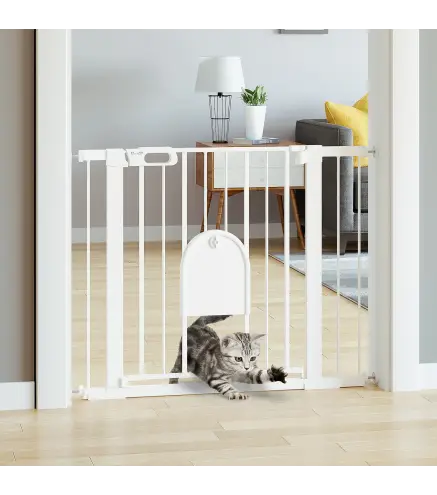 Barrera de Seguridad para Perros Extensible 75-103 cm, para Puertas y Escaleras, Barrera para Perros con Puerta Pequeña, 2 Exten