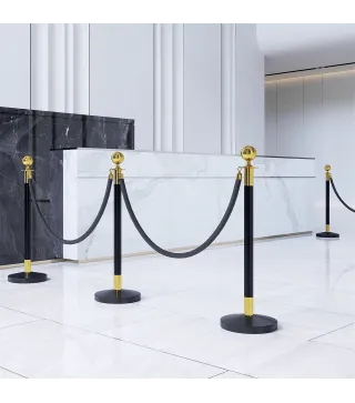 Postes Separadores de Acero Inoxidable de 2 Piezas 96 cm de Altura Base Rellenable 2 Cuerdas de Terciopelo Negro