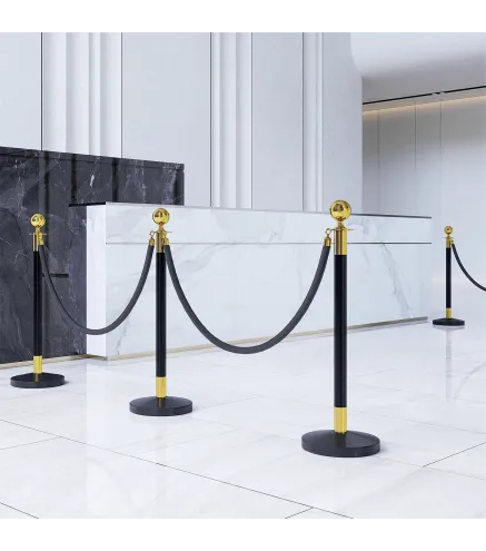 Postes Separadores de Acero Inoxidable de 2 Piezas 96 cm de Altura Base Rellenable Cuerda de Terciopelo Negro
