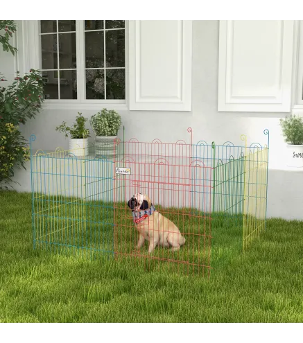 Parque Plegable para Perros de 8 Paneles Ø156x60 cm Valla Metálica con Puerta Estacas Interior Exterior Multicolor