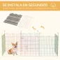 Parque Plegable para Perros de 8 Paneles Ø156x60 cm Valla Metálica con Puerta Estacas Interior Exterior Multicolor