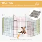 Parque Plegable para Perros de 8 Paneles Ø156x60 cm Valla Metálica con Puerta Estacas Interior Exterior Multicolor