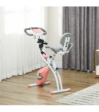 Bicicleta Estática Plegable 3 en 1 con Respaldo y 8 Niveles Resistencia Magnética, Bicicleta Estática para Casa Ajustable con Mo