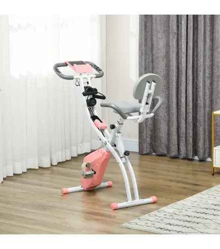 Bicicleta Estática Plegable 3 en 1 con Respaldo y 8 Niveles Resistencia Magnética, Bicicleta Estática para Casa Ajustable con Mo