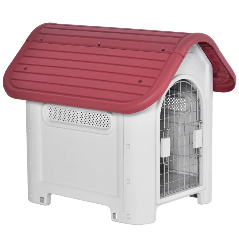 Caseta para Perro con Puerta Extraíble Base Elevada 3 Respiraderos y Ventana Abrible Caseta de Perros para Interior y Exterior 5