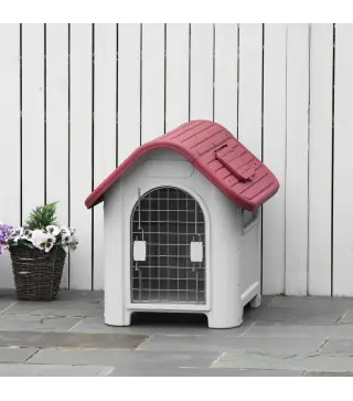 Caseta para Perro con Puerta Extraíble Base Elevada 3 Respiraderos y Ventana Abrible Caseta de Perros para Interior y Ex