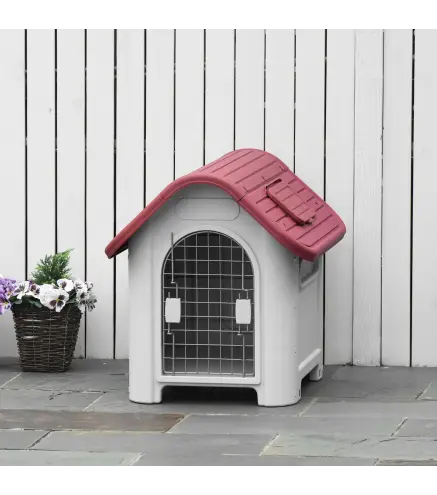 Caseta para Perro con Puerta Extraíble Base Elevada 3 Respiraderos y Ventana Abrible Caseta de Perros para Interior y Ex