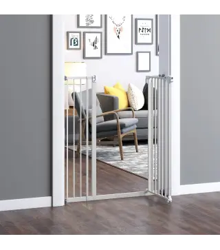 Barrera de Seguridad para Puertas y Escaleras Barrera para Perros Mascotas con Cierre Automático Extensión 17,5 cm Metal 74-97,5