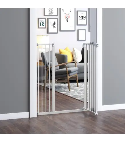 Barrera de Seguridad para Puertas y Escaleras Barrera para Perros Mascotas con Cierre Automático Extensión 17,5 cm Metal 74-97,5