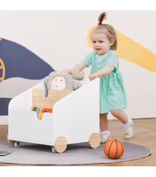 Caja de Almacenamiento de Madera para Juguetes 2 Secciones con Ruedas Asa Librería Infantil con Ruedas para Habitación de Niños