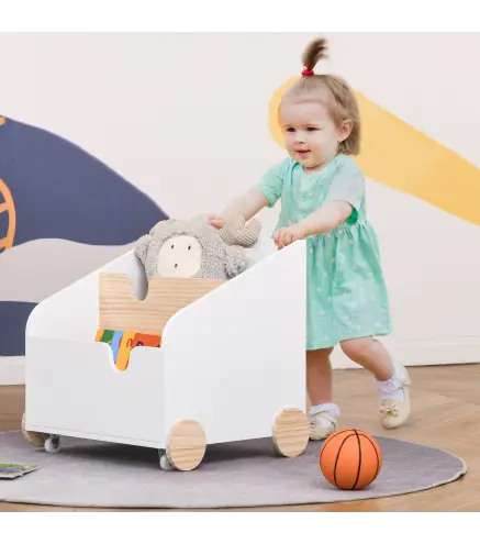 Caja de Almacenamiento de Madera para Juguetes 2 Secciones con Ruedas Asa Librería Infantil con Ruedas para Habitación de Niños