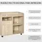 Armario para Impresora con 3 Compartimentos 2 Cajones para Archivos Estante Ajustable Ruedas 80x40x72 cm Roble