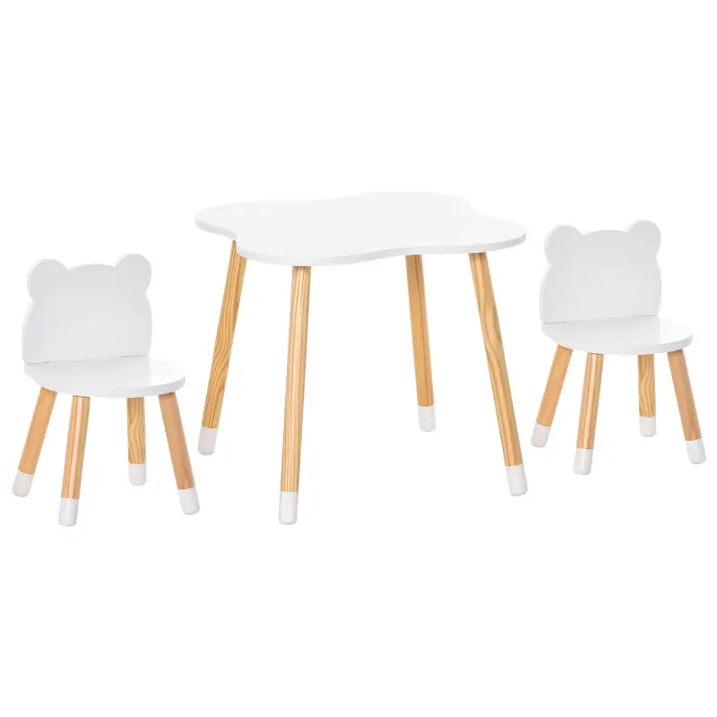 Mesa y Sillas Infantil de Madera Muebles Infantiles para Sala de Juego y Dormitorio de Niños Natural y Blanco