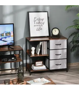 Cajonera de Tela Estrecha, Cómoda de Tela con 3 Cajones Plegables, 2 Estantes Abiertos y Amplia Encimera, Cómoda para Dormitorio