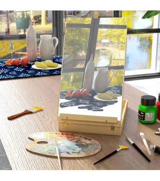 Caballete de Mesa de Madera Caja de Caballete Plegable con Compartimentos y Altura Ajustable 27x41,5x74,5 cm Natural