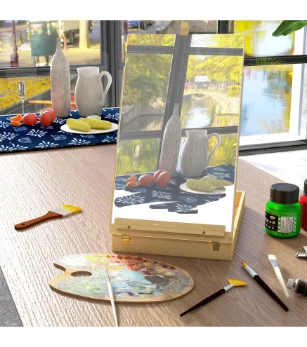 Caballete de Mesa de Madera Caja de Caballete Plegable con Compartimentos y Altura Ajustable 27x41,5x74,5 cm Natural