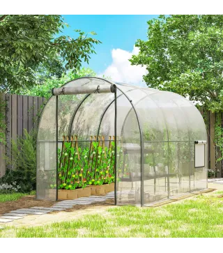Invernadero de Túnel 3x2x2 m con Puerta Enrollable 2 Ventanas de Malla y Estructura de Acero Transparente