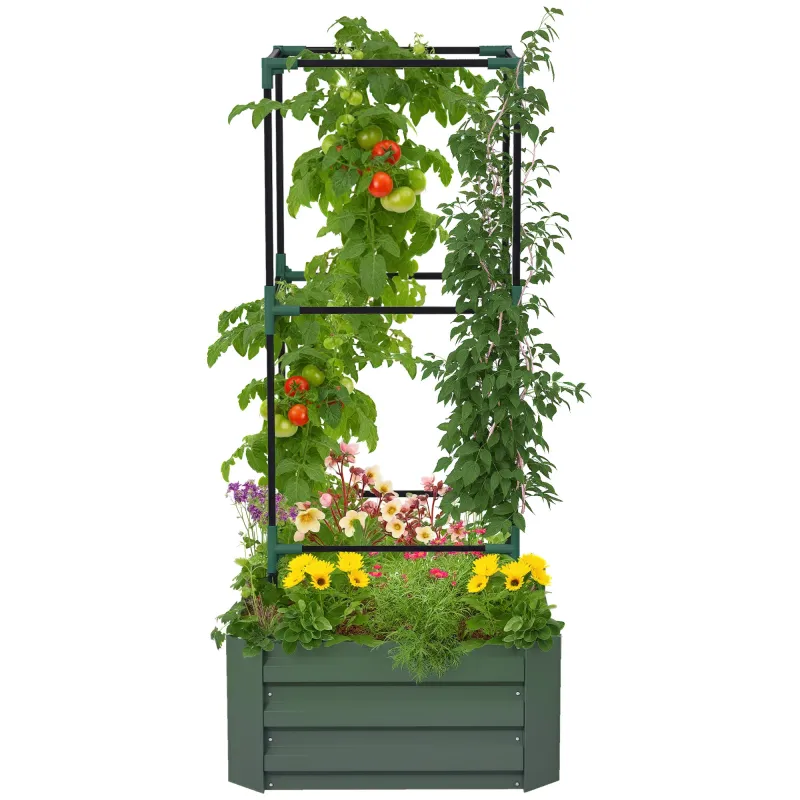 Jardinera Exterior Grande con Enrejado y Fondo Abierto para Plantas Trepadoras 61x61x140 cm Verde Jardinera Exterior Grande con Enrejado y Fondo Abierto para Plantas Trepadoras 61x61x140 cm Verde