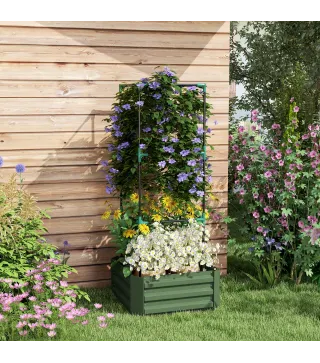 Jardinera Exterior Grande con Enrejado y Fondo Abierto para Plantas Trepadoras 61x61x140 cm Verde